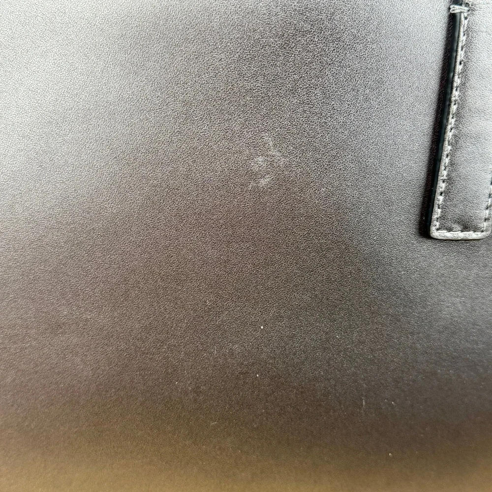 Kate Spade Metallic Pewter Leather Tote Bag Triple Compartment Handbag Gunmetal